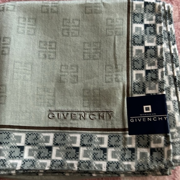 Givenchy Monsieur Green Logo Pattern Cotton Handkerchief/Scarf - Picture 4 of 4